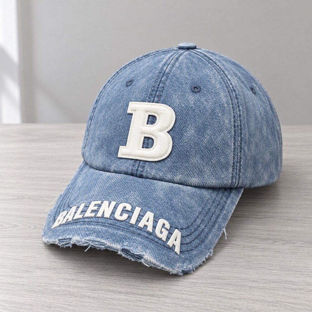 Balenciaga Blue Distressed Denim Cap - Picture 4 of 6